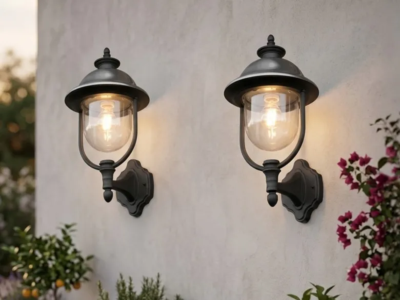 2er-Set stehende Wandleuchten PARMA, Edelstahl Lampendach, E27, IP43