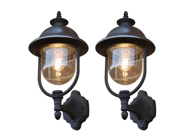 2er-Set stehende Wandleuchten PARMA, Edelstahl Lampendach, E27, IP43