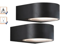 2er-Set stilvolle Wandleuchten TERAMO, E27, Aluminium schwarz, Höhe 7 cm