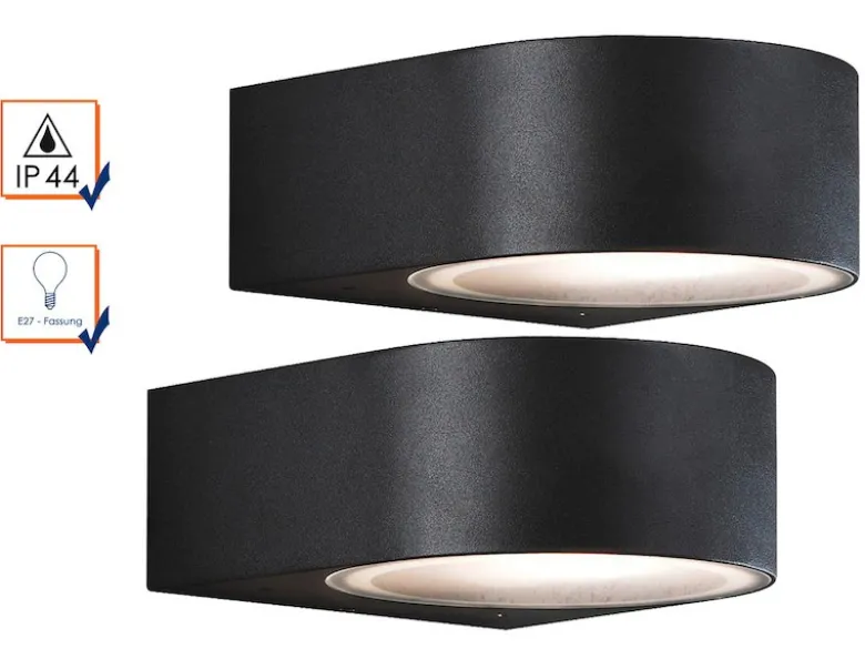 2er-Set stilvolle Wandleuchten TERAMO, E27, Aluminium schwarz, Höhe 7 cm