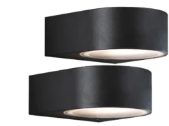 2er-Set stilvolle Wandleuchten TERAMO, E27, Aluminium schwarz, Höhe 7 cm