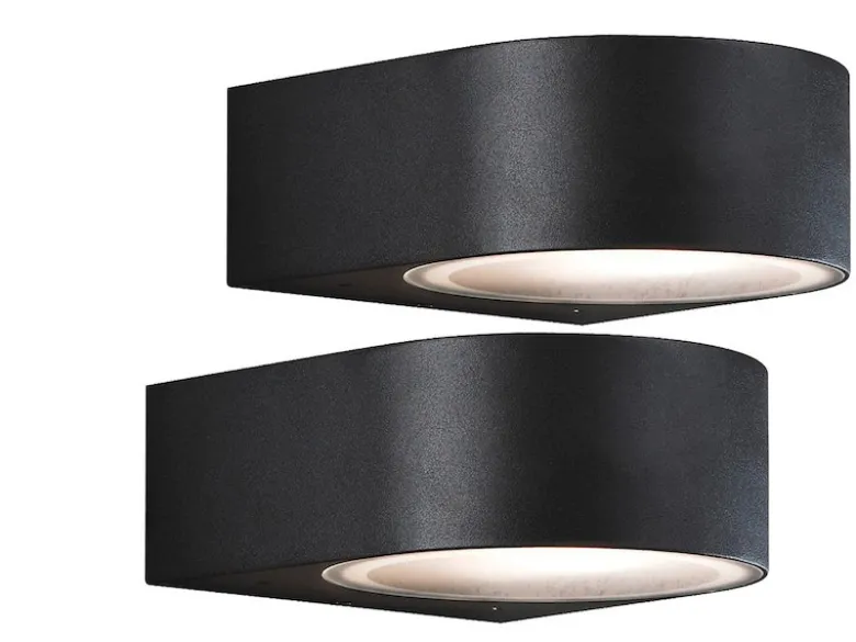 2er-Set stilvolle Wandleuchten TERAMO, E27, Aluminium schwarz, Höhe 7 cm