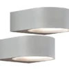 2er-Set stilvolle Wandleuchten TERAMO, E27, Aluminium grau, Höhe 7 cm