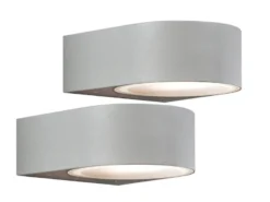 2er-Set stilvolle Wandleuchten TERAMO, E27, Aluminium grau, Höhe 7 cm