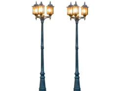 2er Set Straßenlaterne Kandelaber MILANO 230cm, Alu schwarz-silber, Bleikristall