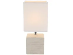 2er Set Tischleuchten GERI Fuß Keramik Beige & Stoffschirm Weiß, Höhe 29cm
