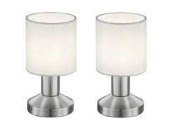 2er SET Tischleuchten mit Touchfunktion und Stoffschirm Weiß, Höhe 18cm