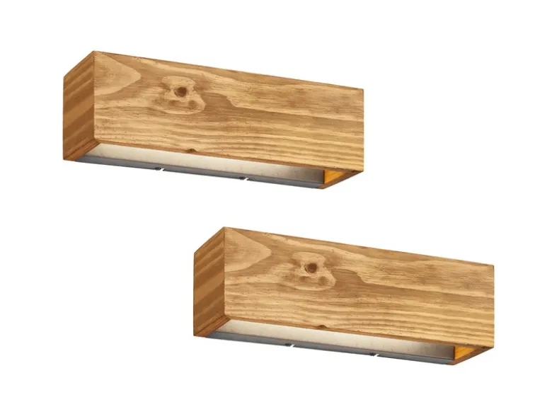 2er SET Up and Down LED Innen Wandlampen aus Echtholz, Breite 37cm