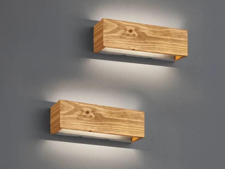 2er SET Up and Down LED Innen Wandlampen aus Echtholz, Breite 37cm