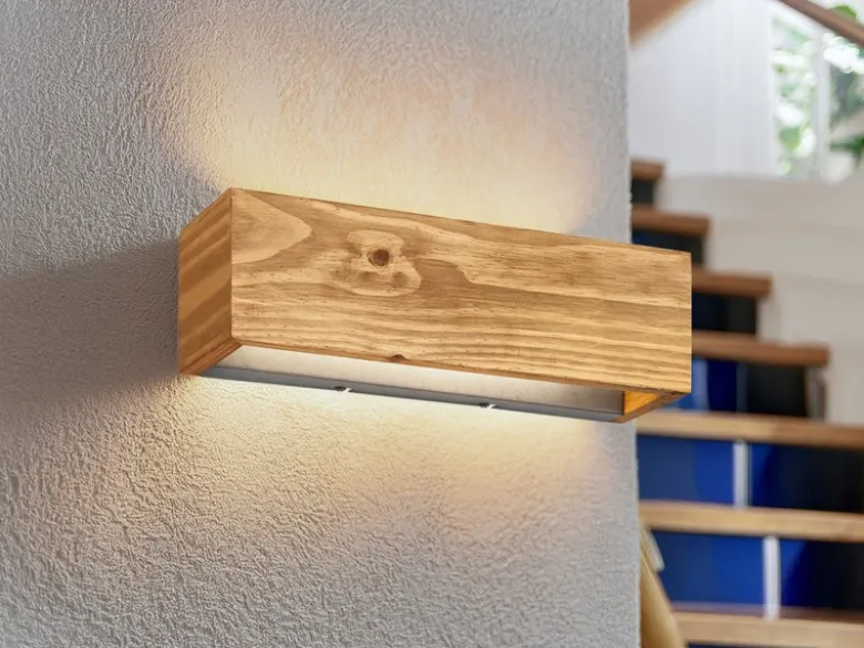 2er SET Up and Down LED Innen Wandlampen aus Echtholz, Breite 37cm