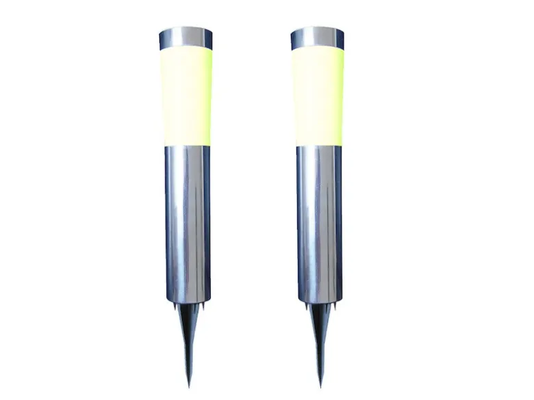 2er SET vielseitig verwendbare LED Solarleuchten mit Erdspieß, Edelstahl