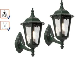 2er-Set Wandleuchte FIRENZE, vierstrebig, E27, Aluminium grün