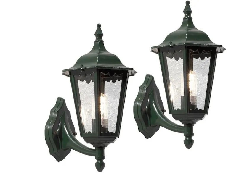 2er-Set Wandleuchte FIRENZE, vierstrebig, E27, Aluminium grün