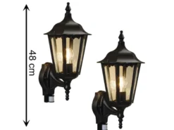 2er-Set Wandleuchten FIRENZE Bewegungsmelder, E27, Aluminium schwarz, Höhe 48 cm