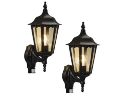 2er-Set Wandleuchten FIRENZE Bewegungsmelder, E27, Aluminium schwarz, Höhe 48 cm