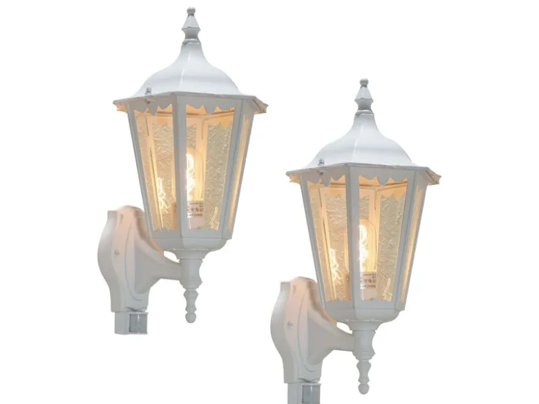 2er-Set Wandleuchten FIRENZE mit Bewegungsmelder E27, Aluminium weiß, Höhe 48 cm