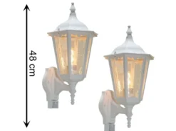 2er-Set Wandleuchten FIRENZE mit Bewegungsmelder E27, Aluminium weiß, Höhe 48 cm