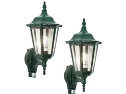 2er-Set Wandleuchten FIRENZE mit Bewegungsmelder E27, Aluminium grün, Höhe 48 cm
