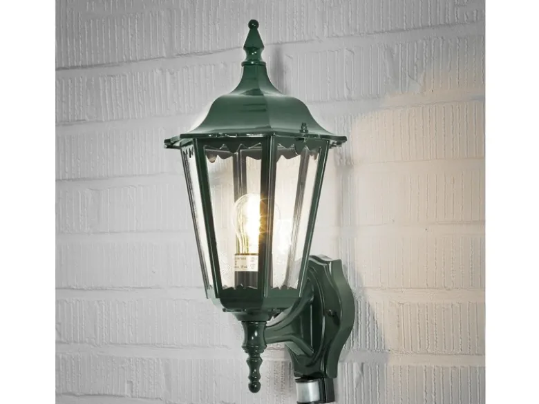 2er-Set Wandleuchten FIRENZE mit Bewegungsmelder E27, Aluminium grün, Höhe 48 cm