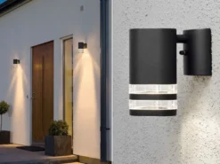 2er-Set Wandleuchten MODENA Aluminium schwarz Downlight GU10, Höhe 15,5 cm, IP44