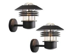2er-Set Wandleuchten MODENA Aluminium schwarz, E27, Höhe 23 cm, IP44