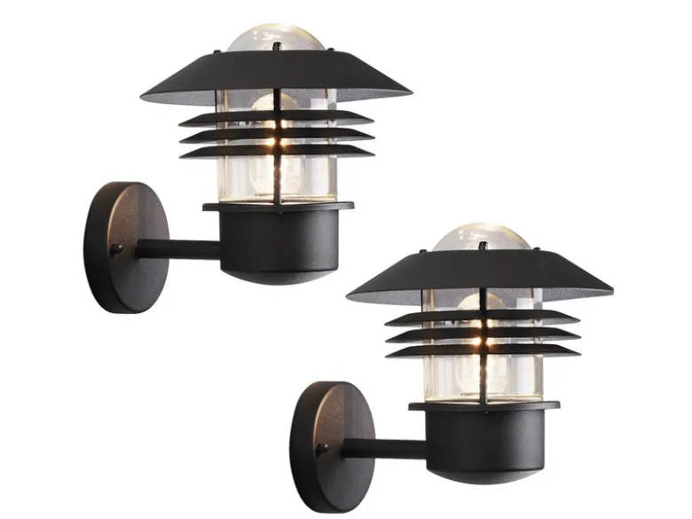 2er-Set Wandleuchten MODENA Aluminium schwarz, E27, Höhe 23 cm, IP44