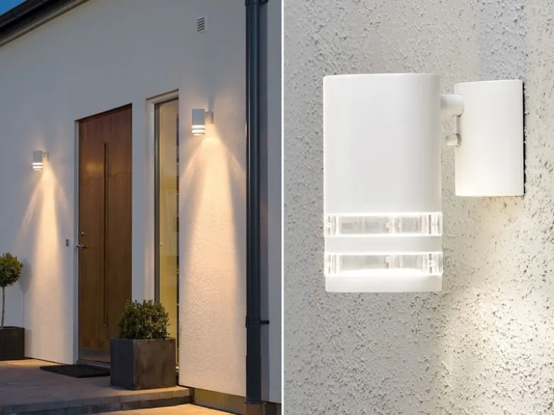 2er-Set Wandleuchten MODENA Aluminium weiß, Downlight, GU10, Höhe 15,5 cm, IP44