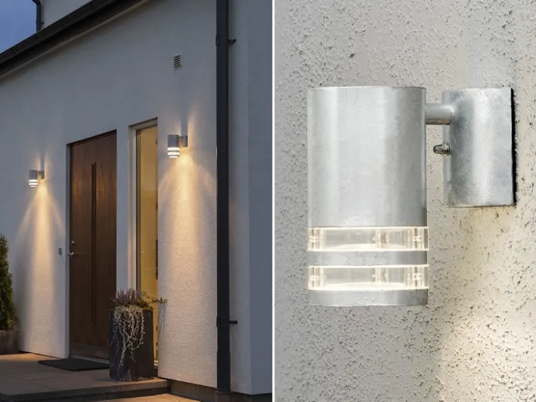 2er-Set Wandleuchten MODENA galv. Stahl, Downlight, GU10, Höhe 15,5 cm, IP44