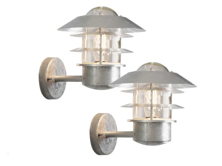 2er-Set Wandleuchten MODENA galvanisierter Stahl, E27, Höhe 24 cm, IP44