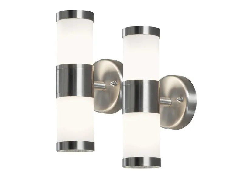 2er-Set Wandleuchten MODENA Up-/Down-Light, GU9, Höhe 23 cm, IP44, opales Glas