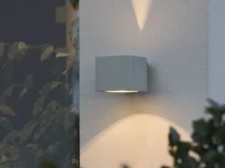 2er-Set Wandleuchten SQUARE grau, Up-/Down-Light, GU9, Höhe 9 cm, IP44