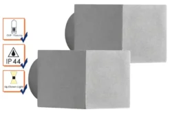 2er-Set Wandleuchten SQUARE grau, Up-/Down-Light, GU9, Höhe 9 cm, IP44