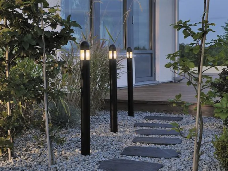 3er Set Wegeleuchte AMALFI schwarz mit Erdspieß, 10m Anschlusskabel, 12V Trafo