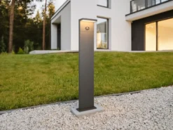 2er SET Wegeleuchten mit Solar und Strom, Hybrid mit Bewegungsmelder Höhe 100cm