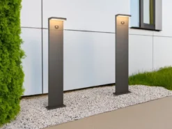 2er SET Wegeleuchten mit Solar und Strom, Hybrid mit Bewegungsmelder Höhe 100cm