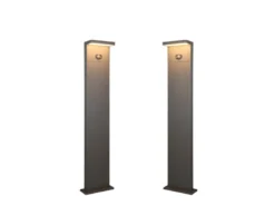 2er SET Wegeleuchten mit Solar und Strom, Hybrid mit Bewegungsmelder Höhe 100cm