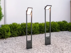 2er SET Wegeleuchten mit Solar und Strom, Hybrid mit Bewegungsmelder, Höhe 101cm