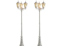 2er-Set weiße Gartenlaterne FIRENZE 3 x E27 Aluminium, inkl. Pfahl und Fundament