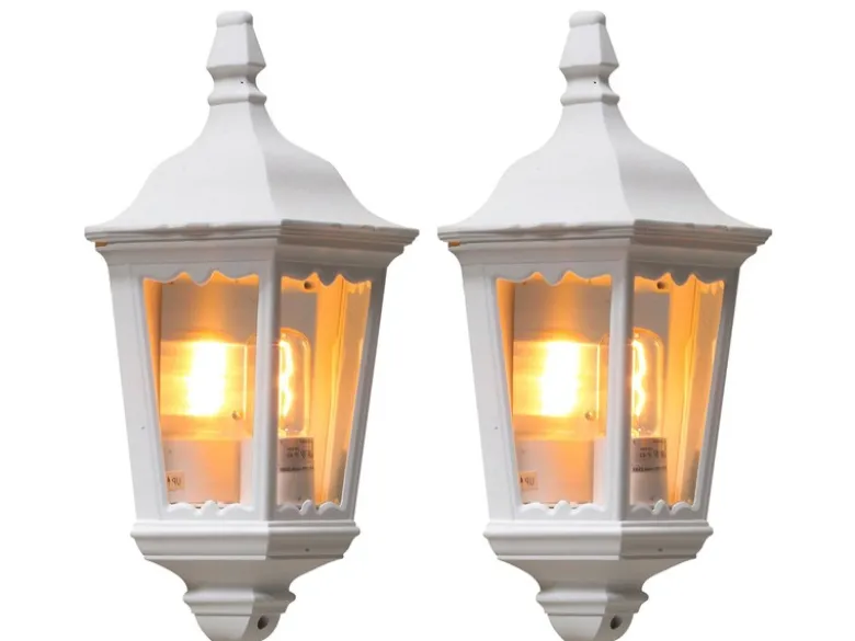 2er-Set weiße Wandleuchten Halbschale FIRENZE, E27, Aluminium, Höhe 44 cm