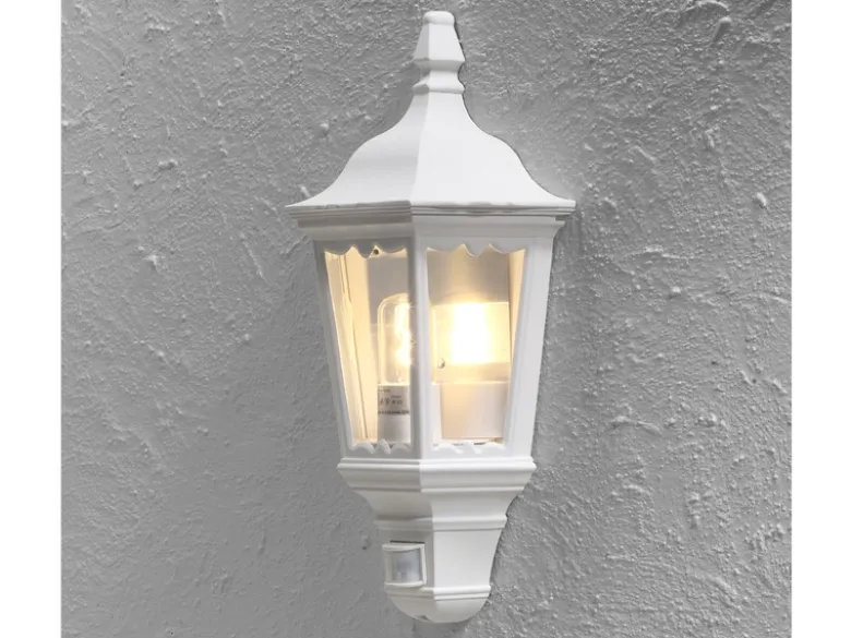 2er-Set weiße Wandleuchten Halbschale Bewegungsmelder, FIRENZE, E27, Aluminium