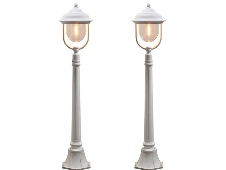 2er-Set weiße Wegeleuchten PARMA aus Aluminium, E27, IP43, H.: 118 cm