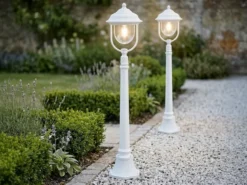 2er-Set weiße Wegeleuchten PARMA aus Aluminium, E27, IP43, H.: 118 cm