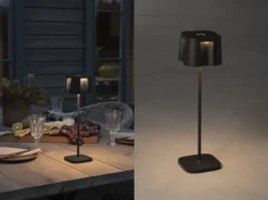 2er Set Wiederaufladbare Akku LED Outdoor Tischleuchten, Schwarz Höhe 36cm