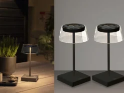 2er Set Wiederaufladbare LED Outdoor Tischleuchten dimmbar in Schwarz, Höhe 27cm