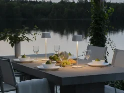 2er Set Wiederaufladbare LED Outdoor Tischleuchten dimmbar in Weiß, Höhe 36cm