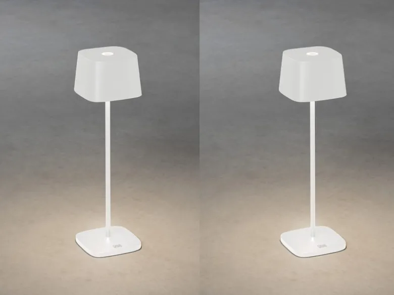 2er Set Wiederaufladbare LED Outdoor Tischleuchten dimmbar in Weiß, Höhe 36cm