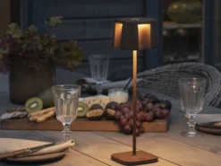 2er Set Wiederaufladbare LED Outdoor Tischleuchten, Rostoptik Höhe 36cm