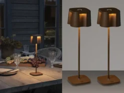 2er Set Wiederaufladbare LED Outdoor Tischleuchten, Rostoptik Höhe 36cm