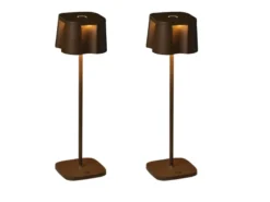 2er Set Wiederaufladbare LED Outdoor Tischleuchten, Rostoptik Höhe 36cm