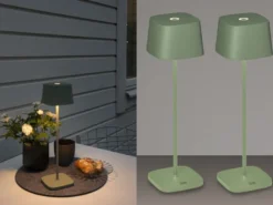 2er Set Wiederaufladbare LED Outdoor Tischleuchten dimmbar in Grün, Höhe 36cm